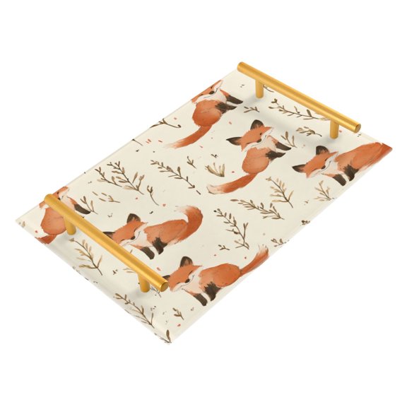 Acrylic Bathroom Storage Tray with Stainless Steel Handle Bathroom Vanity Counter Organizer Tray Multi-Purpose Decorative Tray Little Fox Cartoon