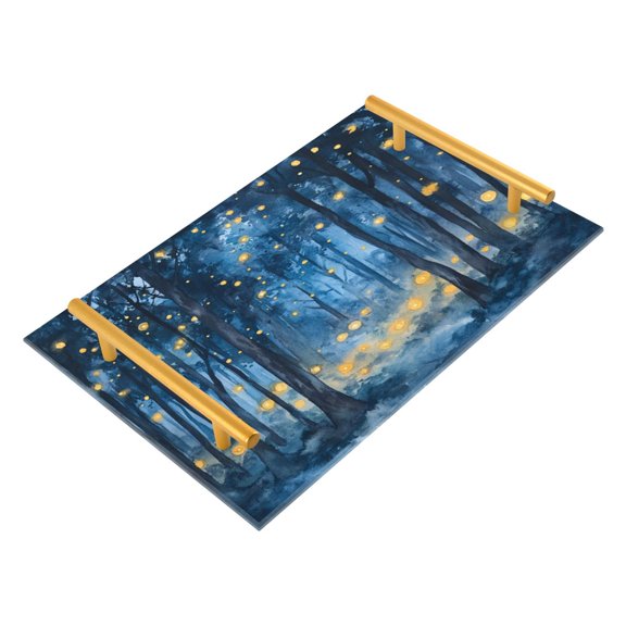 Acrylic Bathroom Storage Tray with Stainless Steel Handle Bathroom Vanity Counter Organizer Tray Multi-Purpose Decorative Tray Lovely Firefly Forest