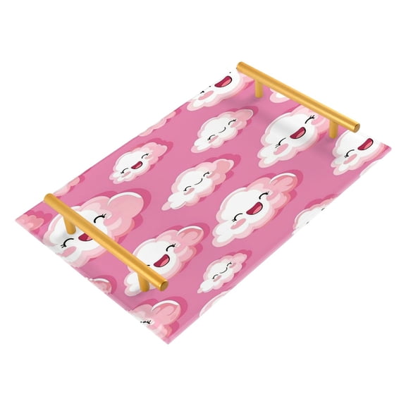 Acrylic Bathroom Storage Tray with Stainless Steel Handle Bathroom Vanity Counter Organizer Tray Multi-Purpose Decorative Tray Pink Clouds