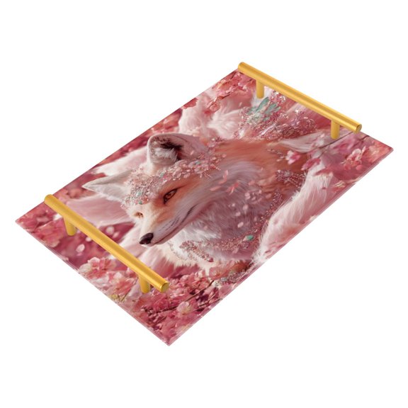 Acrylic Bathroom Storage Tray with Stainless Steel Handle Bathroom Vanity Counter Organizer Tray Multi-Purpose Decorative Tray Pink Fox
