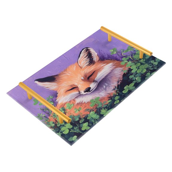 Acrylic Bathroom Storage Tray with Stainless Steel Handle Bathroom Vanity Counter Organizer Tray Multi-Purpose Decorative Tray Sleeping Fox
