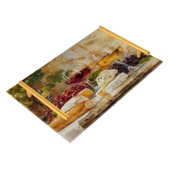 Acrylic Bathroom Storage Tray with Stainless Steel Handle Bathroom Vanity Counter Organizer Tray Multi-Purpose Decorative Tray Wine and Cheese Table