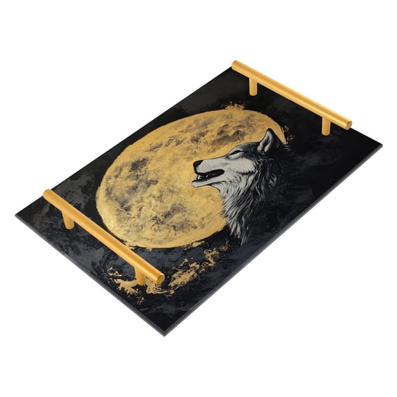 Acrylic Bathroom Storage Tray with Stainless Steel Handle Bathroom Vanity Counter Organizer Tray Multi-Purpose Decorative Tray The Wolf in The Moon