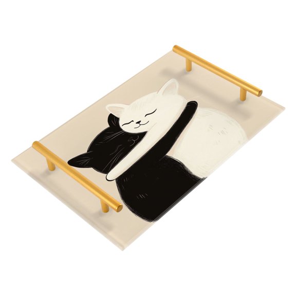 Acrylic Bathroom Storage Tray with Stainless Steel Handle Bathroom Vanity Counter Organizer Tray Multi-Purpose Decorative Tray Two Cats Hugging