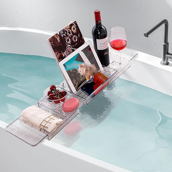 Acrylic Bathtub Tray, Expandable Bath Caddy Tray for Bathtub, Bath Tub Tray Table, Adjustable Bath Shelf Tub Board Organizer Trays for Bathroom