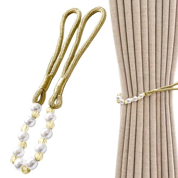 Acrylic Bead Curtain Tieback with Hook, Elegant Drapery Holdback for Curtains and Drapes, 1-Pack, Gold