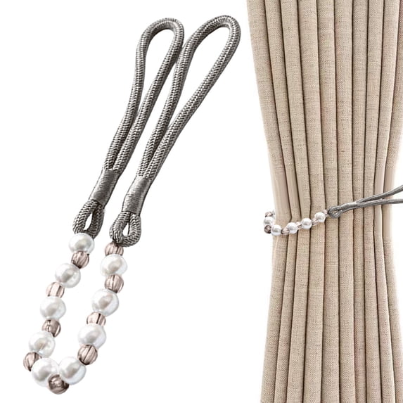 Acrylic Bead Curtain Tieback with Hook, Elegant Drapery Holdback for Curtains and Drapes, 1-Pack, Gray
