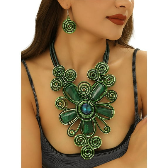 Acrylic Bead Necklace Earring Set For Women Tribal Fashion Costume Jewelry Earring Sets Unique Colorful Collar Choker