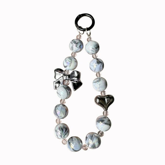 Acrylic Beaded Keychain Pendant Bow Pearl Phone Case Charm DIY Jewelry Accessory Hanging Chain Decor Glossy Beads 5.91x0.39in(Gray)