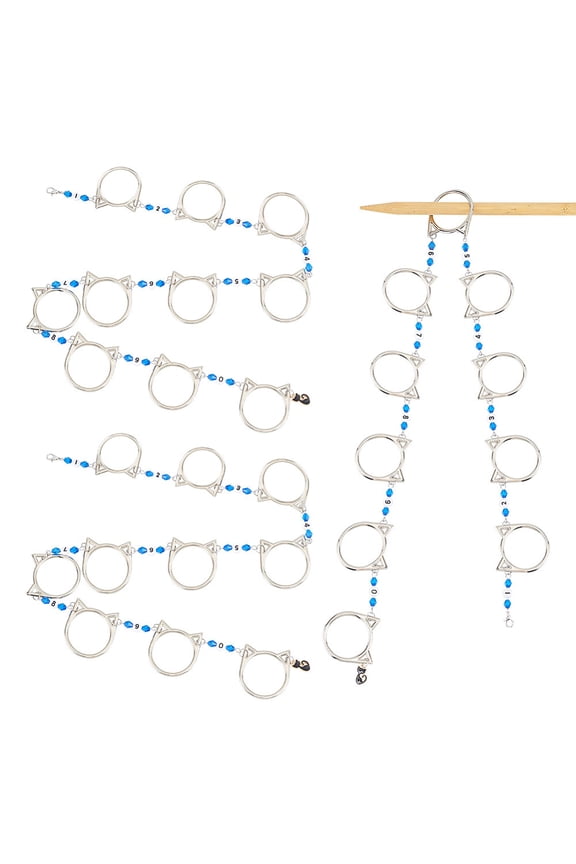 Acrylic Beaded Link Knitting Row Counter Chains Cat Head Alloy Linking Ring Locking Stitch Marker Platinum 68cm