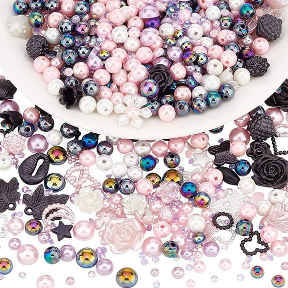 Acrylic Beads 300pcs 8mm Round Loose Beads 30g Colorful Flower Butterfly Ring Resin Cabochons 20g Half Pearls Flatback Pearl Beads for Bracelet Earring Necklace Jewelry Making