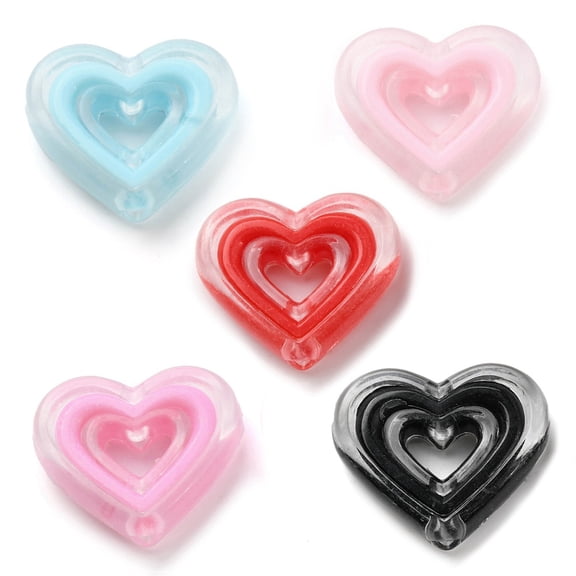 Acrylic Beads Bead in Bead Heart Mixed Color 19.5x23x6mm Hole: 3mm