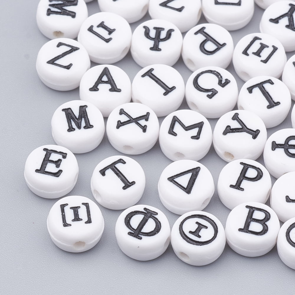 Acrylic Beads Flat Round with Greek Alphabet Mixed 7x4mm Hole: 1.5mm 3700pcs/500g