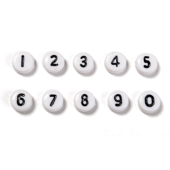 Acrylic Beads Flat Round with Number 0~9 White 7x4mm Hole: 1.3mm 10numbers about 100pcs/number 1000pcs