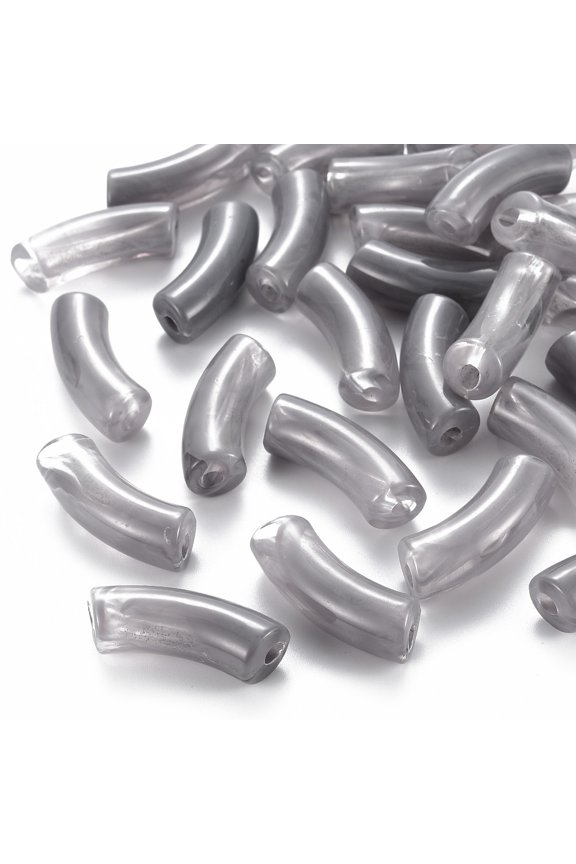 Acrylic Beads Imitation Gemstone Curved Tube Gray 36x13.5x11.5mm Hole: 4mm