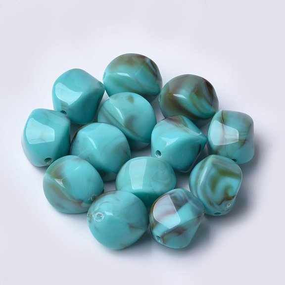 Acrylic Beads Imitation Gemstone Style Nuggets Dark Turquoise 15.5x12x12mm Hole: 1.8mm about 310pcs/500g