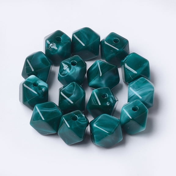 Acrylic Beads Imitation Gemstone style Polygon Teal 11.5x10x10mm Hole: 2mm 428pcs/500g