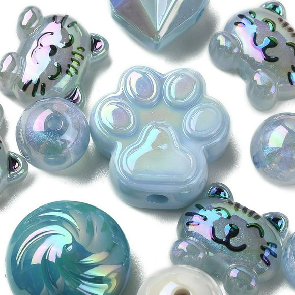 Acrylic Beads Mixed Shapes Blue 8~51x8~51x6~27.5mm Hole: 1.8~3.8mm