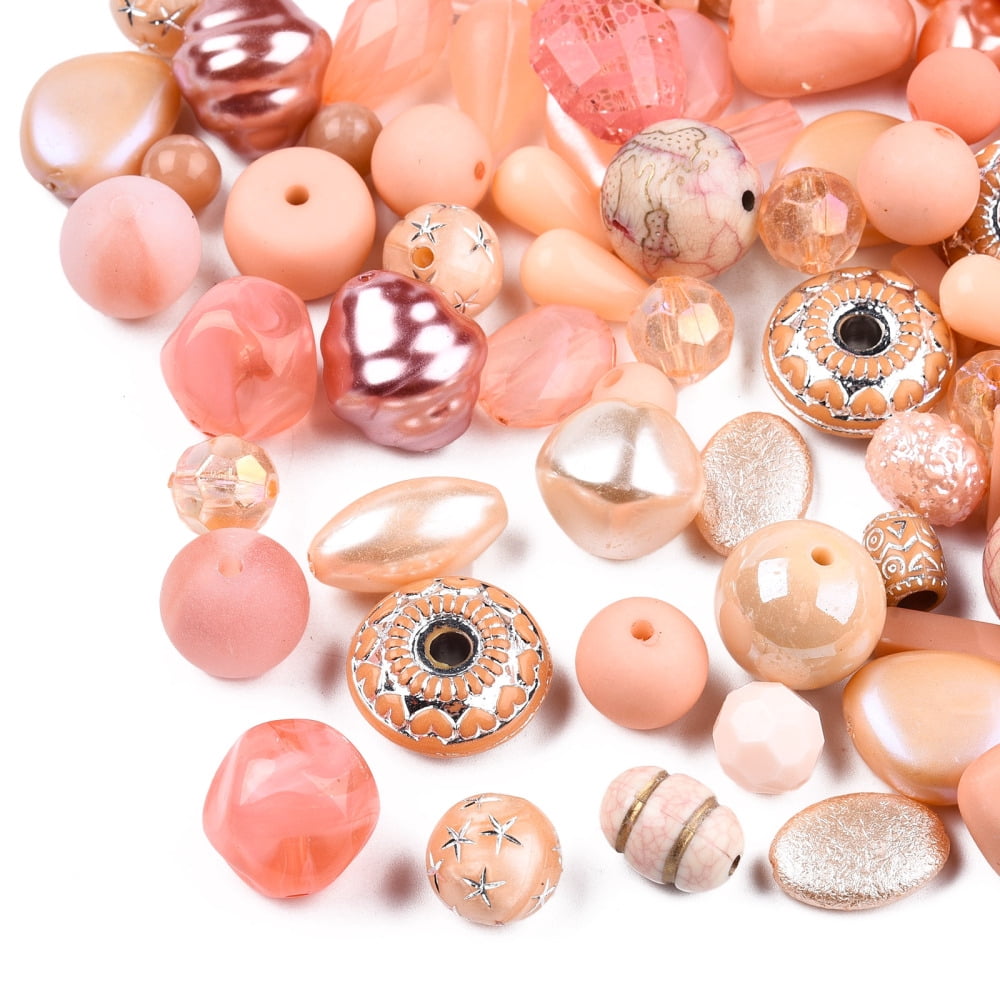 Acrylic Beads Mixed Shapes Pink 5.5~28x6~20x3~11mm Mixed Color Hole: 1~5mm
