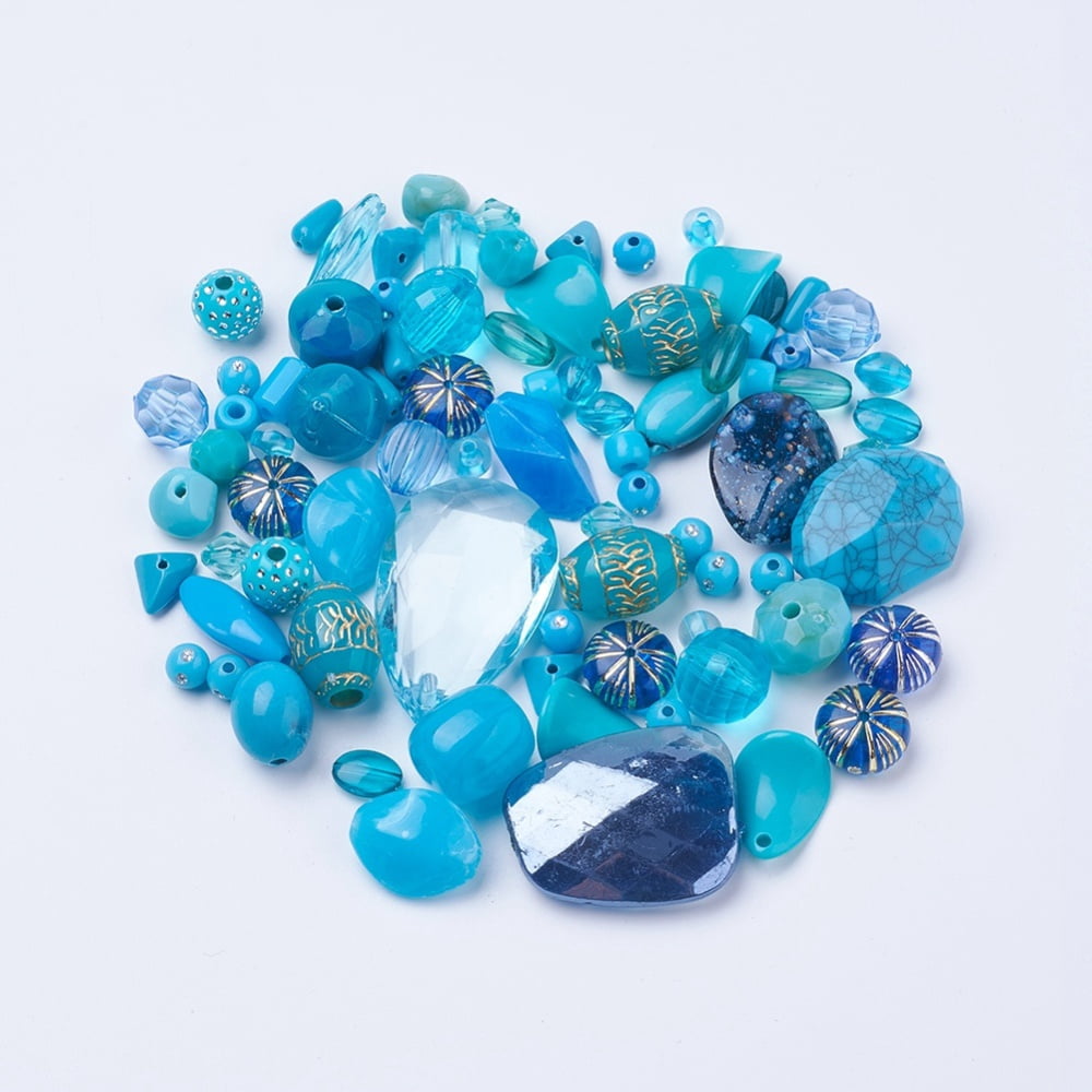 Acrylic Beads Mixed Shapes Teal 5.5~28x6~20x3~11mm Hole: 1~5mm
