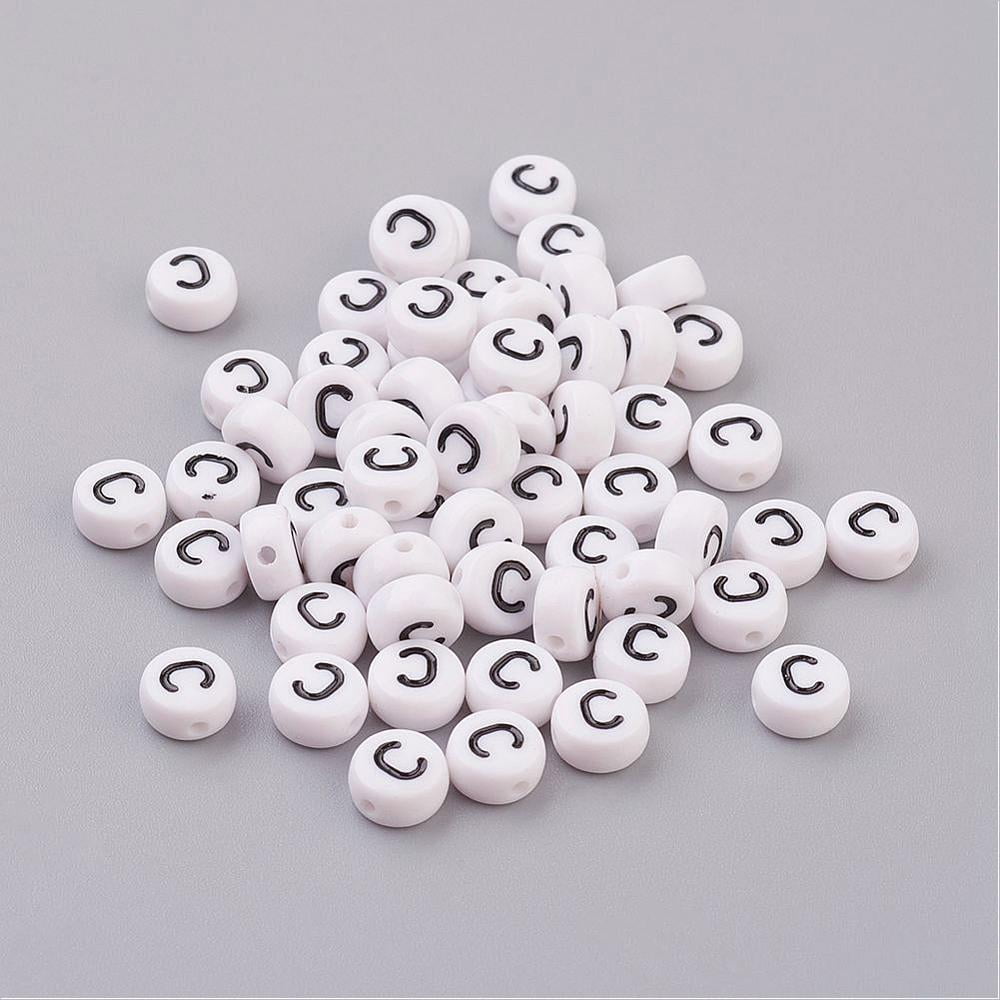 Acrylic Beads with Horizontal Hole Letter Flat Round Letter.C 7x4mm Hole: 1mm about 3500pcs/500g
