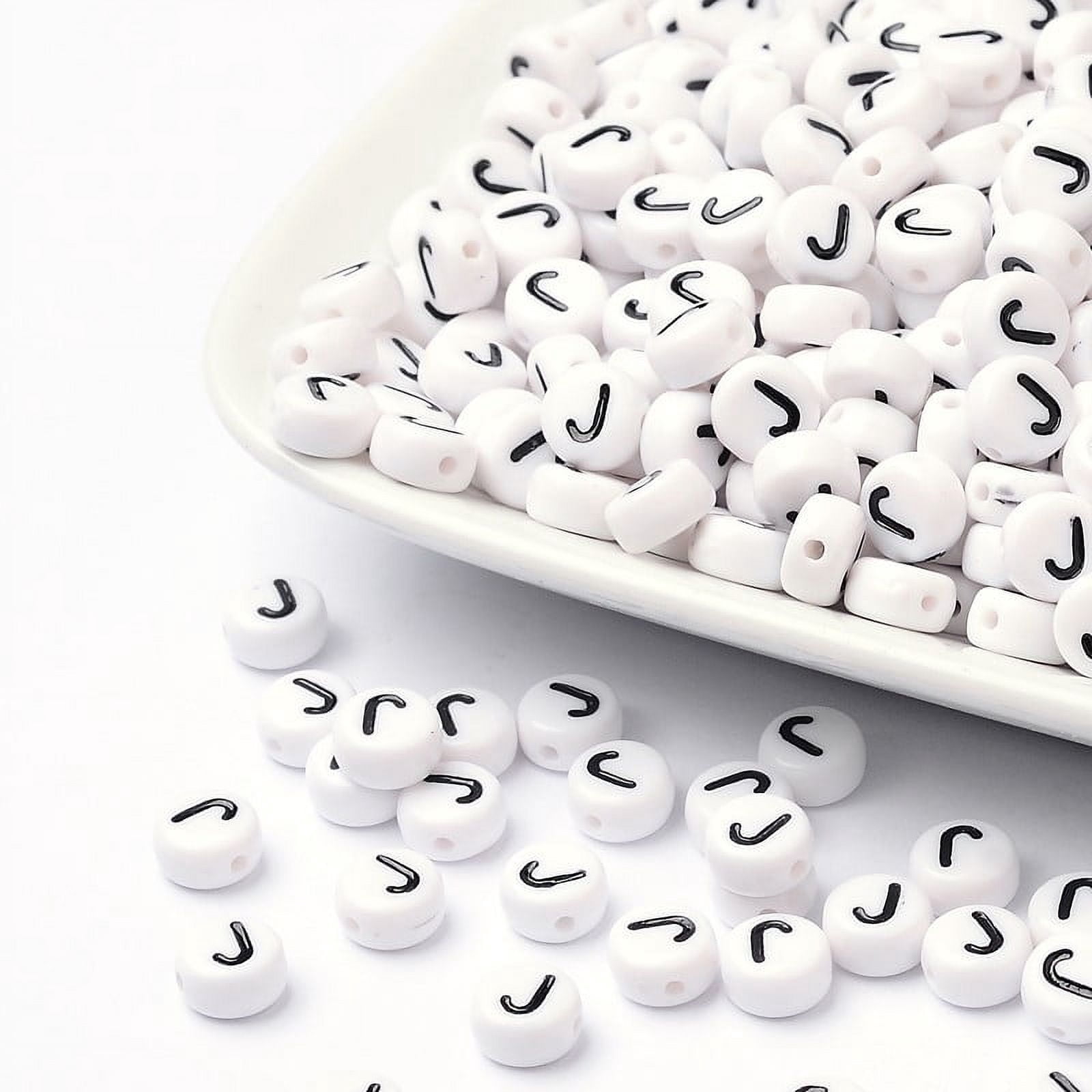 Acrylic Beads with Horizontal Hole Letter Flat Round Letter.J 7x4mm Hole: 1mm about 3500pcs/500g