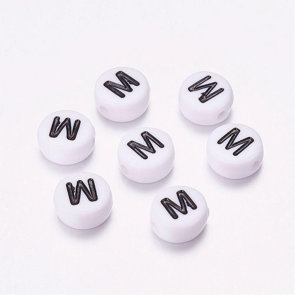 Acrylic Beads with Horizontal Hole Letter Flat Round Letter M 7x4mm Hole: 1.2~1.8mm 3500pcs/500g