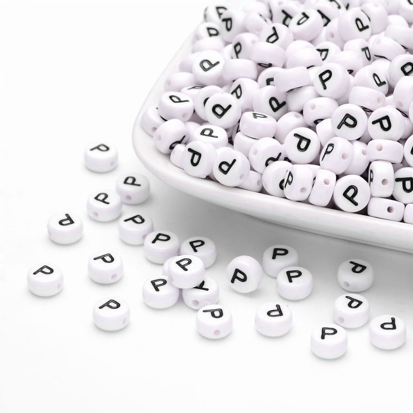 Acrylic Beads with Horizontal Hole Letter Flat Round Letter.P 7x4mm Hole: 1mm about 3500pcs/500g Acrylic