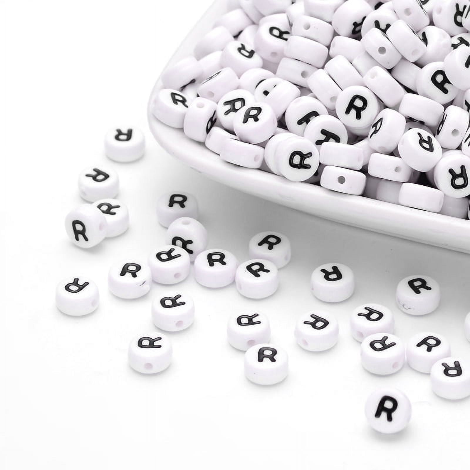 Acrylic Beads with Horizontal Hole Letter Flat Round Letter.R 7x4mm Hole: 1mm 3500pcs/500g