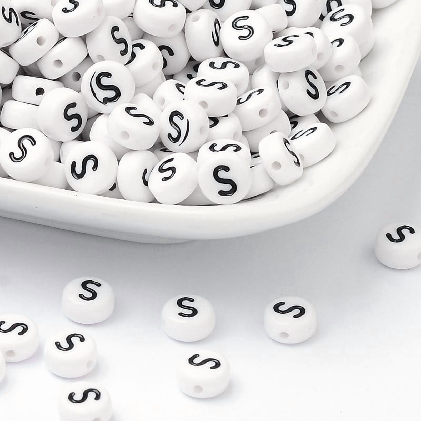 Acrylic Beads with Horizontal Hole Letter Flat Round Letter S 7x4mm Hole: 1.2~1.8mm 3500pcs/500g