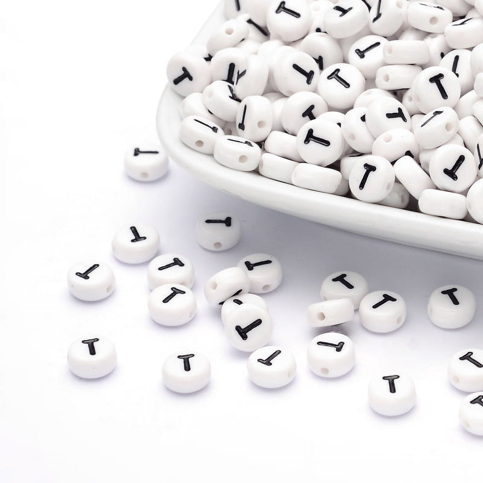 Acrylic Beads with Horizontal Hole Letter Flat Round Letter.T 7x4mm Hole: 1mm about 3500pcs/500g