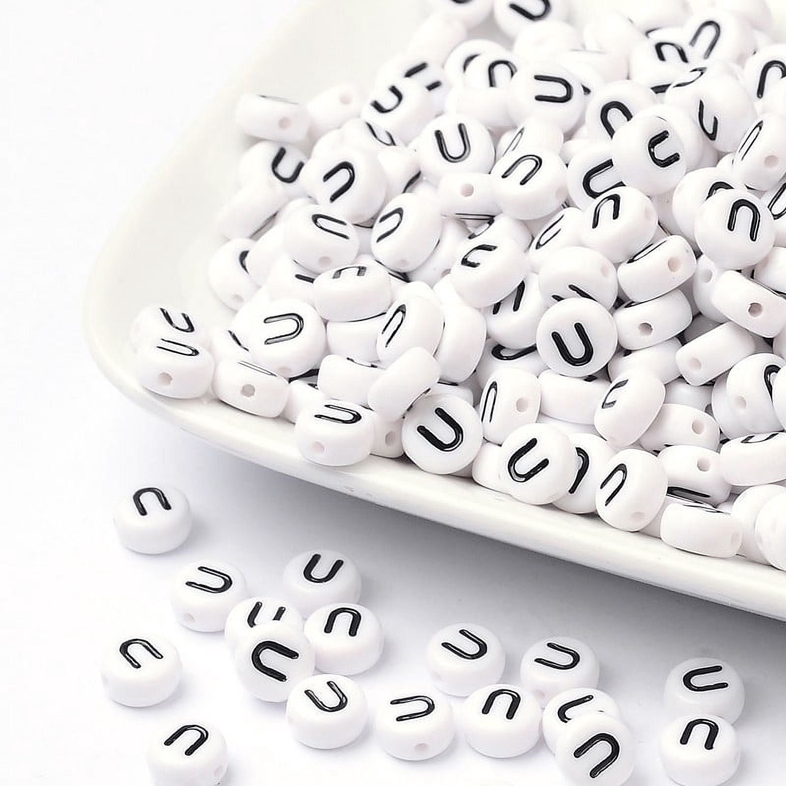 Acrylic Beads with Horizontal Hole Letter Flat Round Letter U 7x4mm Hole: 1.2~1.8mm about 3500pcs/500g