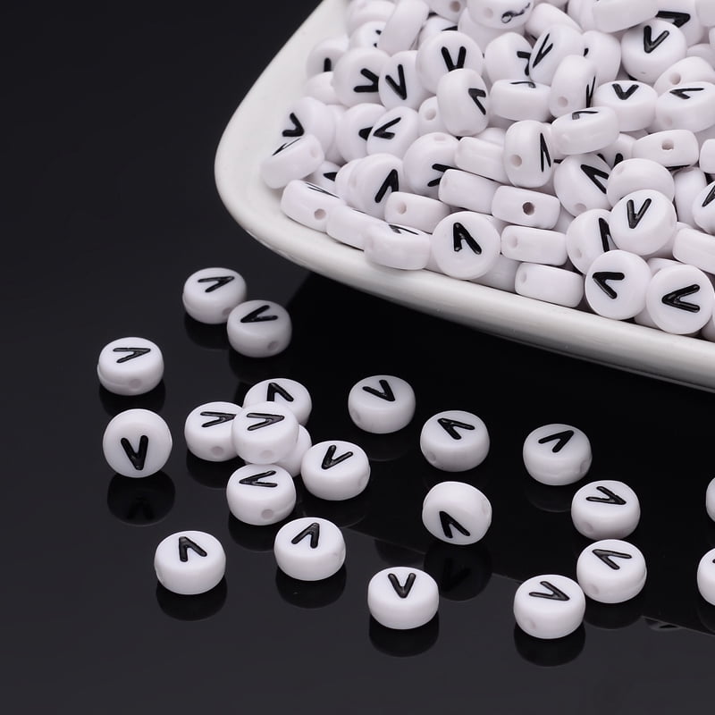 Acrylic Beads with Horizontal Hole Letter Flat Round Letter V 7x4mm Hole: 1.2~1.8mm 3500pcs/500g