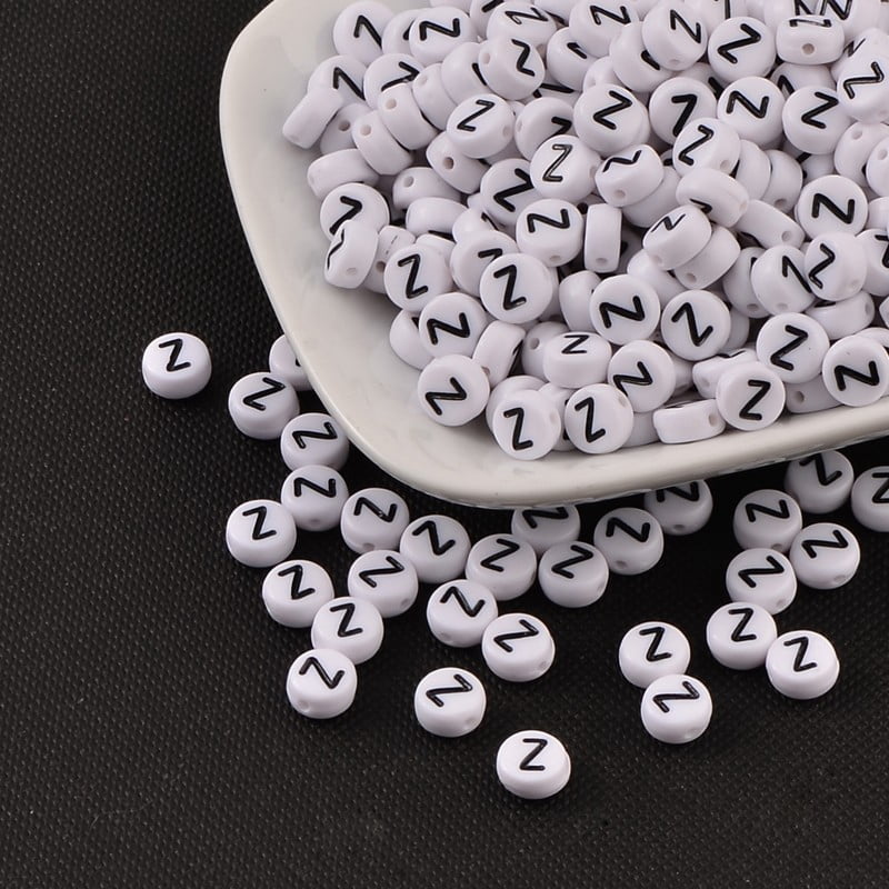 Acrylic Beads with Horizontal Hole Letter Flat Round Letter.Z 7x4mm Hole: 1mm about 3500pcs/500g