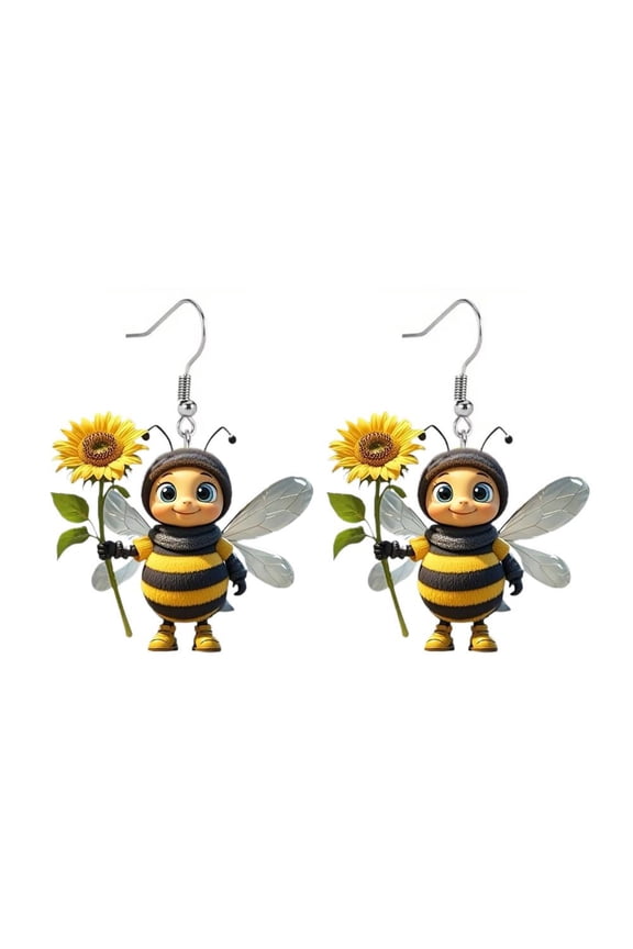 Acrylic Bee-Shaped Earrings with Sunflower Design for Everyday Wear and Special Occasions