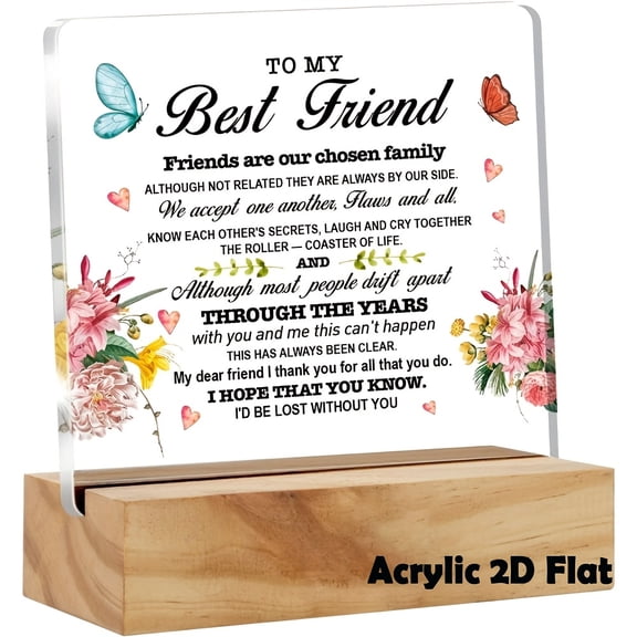 Acrylic Best Friend Gift Friendship Desk Decor Friends Are Our Chosen Family Acrylic Desk Plaque Home Office Table Desk Keep sake Bedroom Home Room Valentine Mother Father Teachers Day 3.9x3.9 0.6