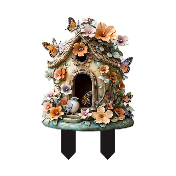 Acrylic Bird Garden Stake 2D Flat Yard Art Decoration Cute Bird Design with Two Spikes Easy to Install for Indoor Outdoor Potted Flowers Patio Lawn Ornament