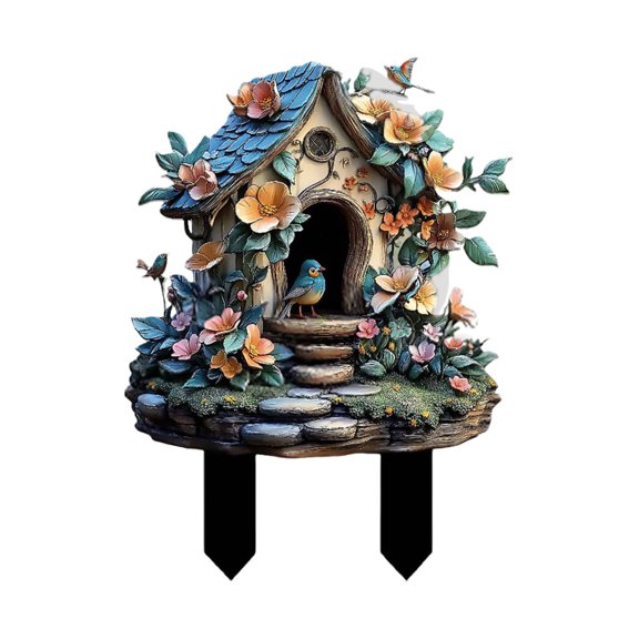 Acrylic Bird Garden Stake 2D Flat Yard Art Decoration Cute Bird Design with Two Spikes Easy to Install for Indoor Outdoor Potted Flowers Patio Lawn Ornament