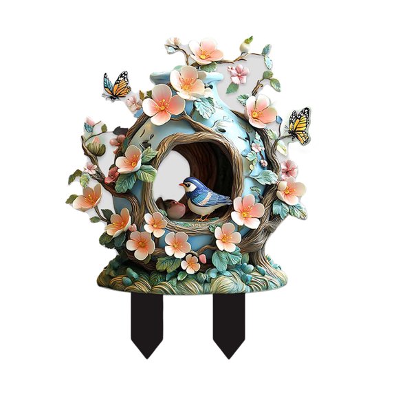 Acrylic Bird Garden Stake 2D Flat Yard Art Decoration Cute Bird Design with Two Spikes Easy to Install for Indoor Outdoor Potted Flowers Patio Lawn Ornament
