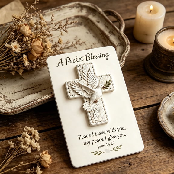 Acrylic Bird Pocket Blessing Card 6.7x5.1x0.8 Inch Inspirational Feather Dove Cross Scripture Keepsake Religious Gift for Baptism Confirmation Birthday Christian Church Supply