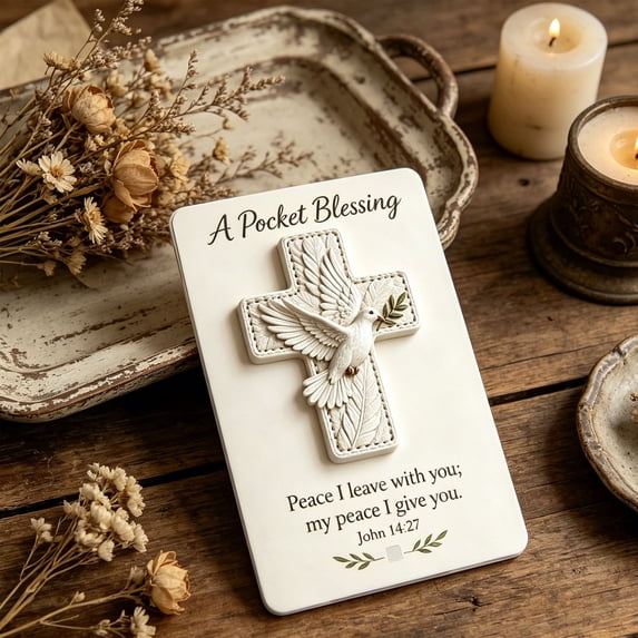 Acrylic Bird Pocket Blessing Card 6.7x5.1x0.8 Inch Inspirational Feather Dove Cross Scripture Keepsake Religious Gift for Baptism Confirmation Birthday Christian Church Supply
