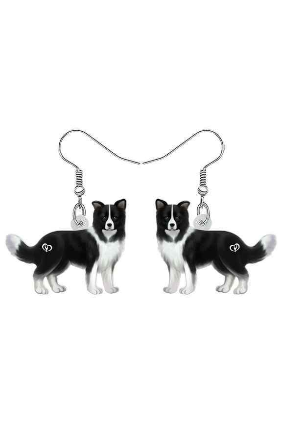 Acrylic Black Border Collie Dog Earrings Pets Puppy Dangle Jewelry For Women Dog Lovers Charms Gifts