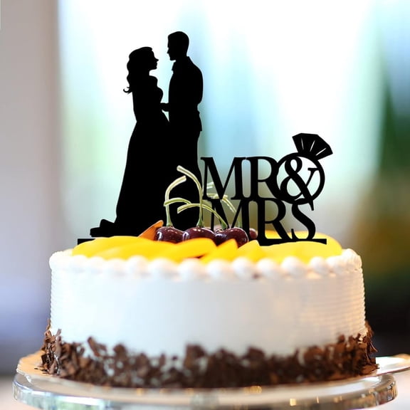 Acrylic Black Mr & Mrs Wedding Cake Topper Personalized Names Est Date Silhouette Country Bride And Groom Cake Topper For Wedding Anniversary Wedding Decor Bridal Shower Gifts For Him/Her