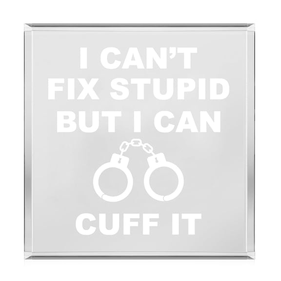 Acrylic Block Sign Art Home Desk Decor Gift I Can't Fix Stupid But I Can Cuff It Funny Police Officer Cop