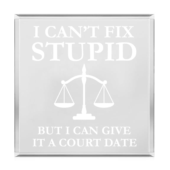 Acrylic Block Sign Art Home Desk Decor Gift I Can't Fix Stupid But I Can Give It A Court Date Funny Lawyer Judge