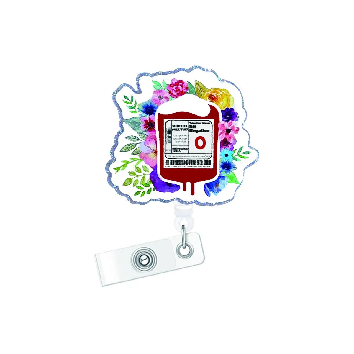 Acrylic Blood Bag Design Badge Holder, 1 Count Creative Flower Pattern ...