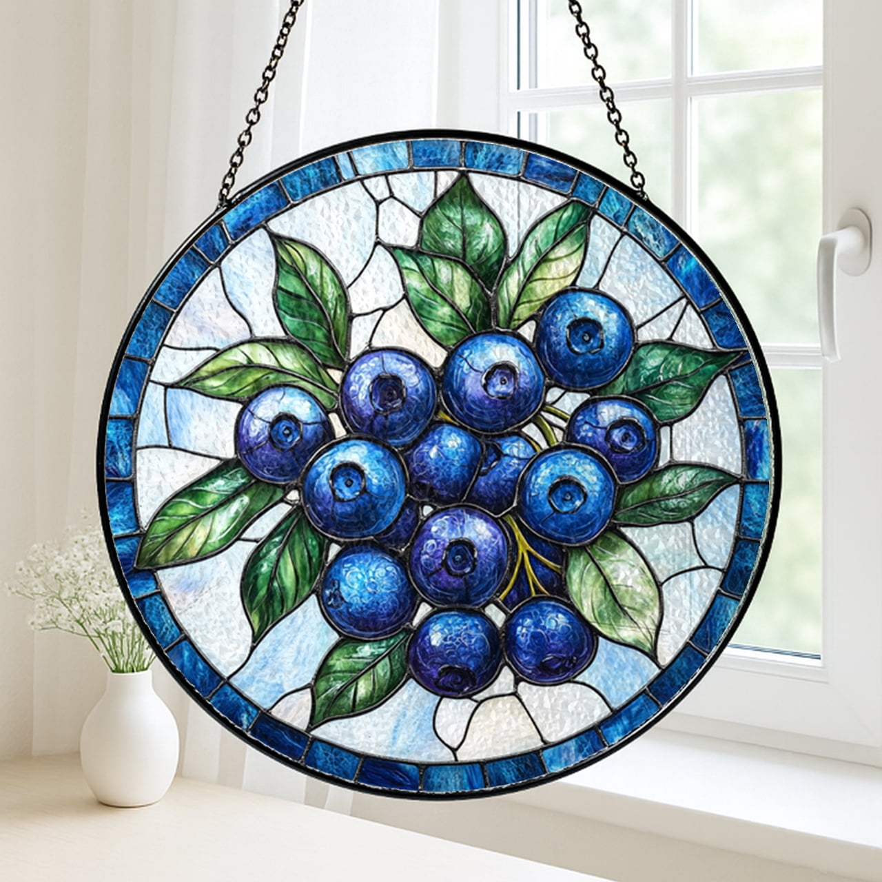 Acrylic Blueberry Stained Glass Style Window Hanging, Fruit Decor Gift ...