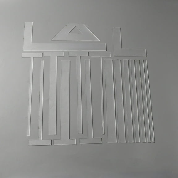 Acrylic Book Binding Spacer Tools Cutting Guide Trapezoid & L/T-shaped & Straight Ruler Clear 60~251x4.5~150x3mm 17pcs/set
