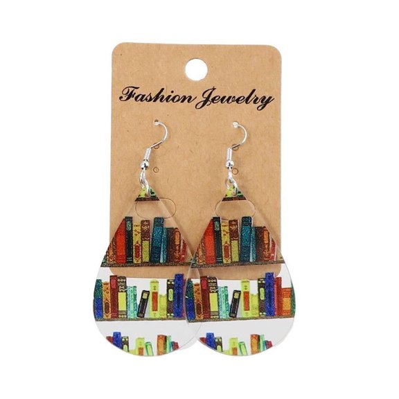 Acrylic Book Earrings Dangle Drop, Geometric Bookshelf Pendant Jewelry for Library Lovers