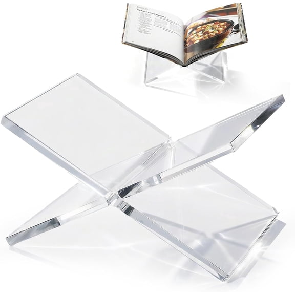 Acrylic Book Stand - 12x8x6 Inch Clear Display Holder for Cookbooks, Bibles, Art Books, Photo Albums